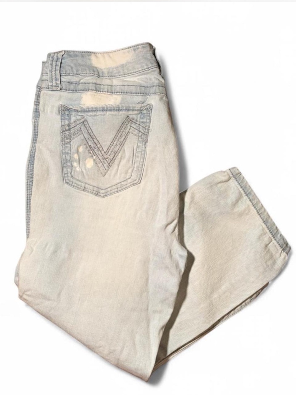 Seven7 Light Wash Distressed Patch Jeans Cropped Boyfriend 12